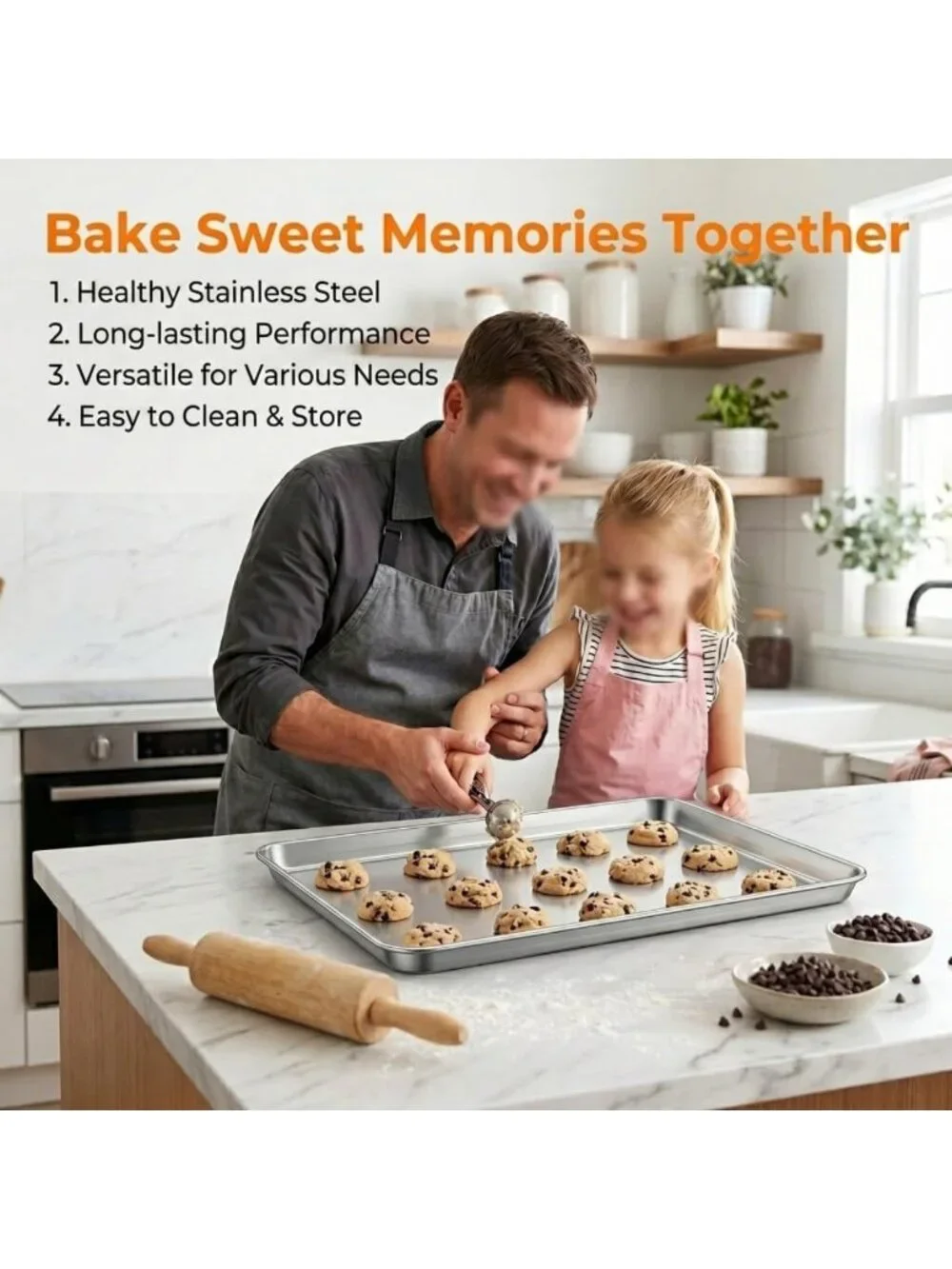Large Stainless Steel Baking Sheets Set of 2 | Non-Toxic, Easy Clean, Heavy Duty